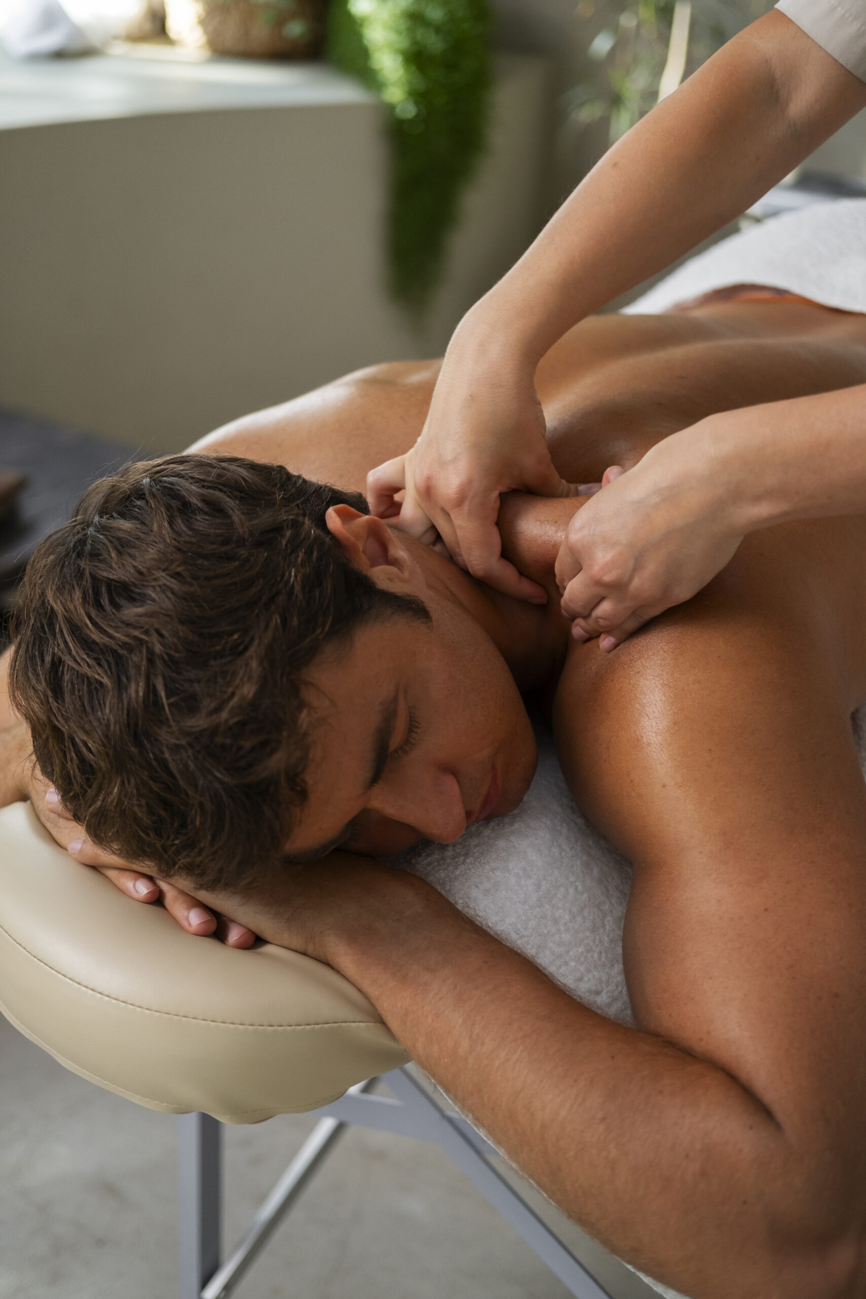 high angle man relaxing spa scaled